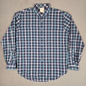 Billy Reid Shirt Mens 2XL Standard Cut‎ Plaid Button Down Blue Green Lightweight